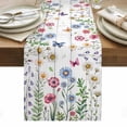 thumbnail image 1 of Spring Floral Table Runner - 90 Inch Long, Kitchen Dining Table Runner Dresser Scarves, Pink Blue Flowers Butterfly Wooden Farmhouse Decor for Coffee Tables Wedding Party Banquet, 1 of 8