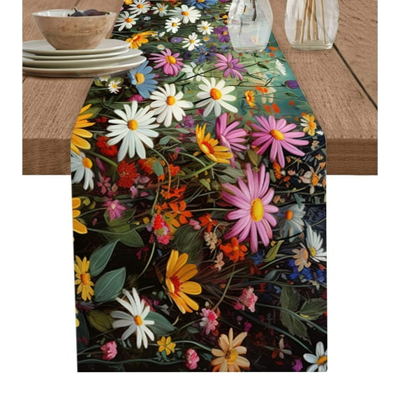 Spring Floral Table Runner Colorful Daisy Summer Botanical Butterfly Tablerunners 13 x 70 Inch, Table Decorations Tabletop Scarf for Summer Gathering Holiday Farmhouse Kitchen Dining Decor