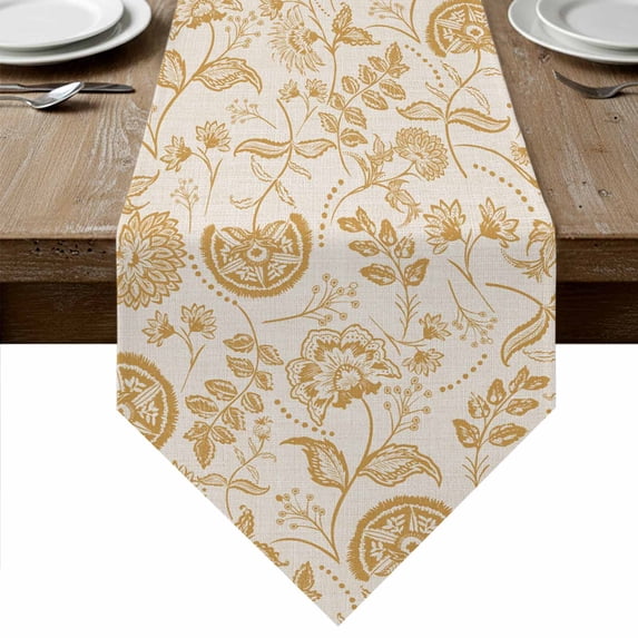 Spring Floral Table Runner Linen Burlap Table Runner 72 Inches Long Summer Botanical Farmhouse Vintage Dresser Scarves for Kitchen Island Coffee Dining Party Wedding Banquet Holiday Decor 16"x72"