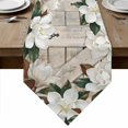 thumbnail image 1 of Spring Floral Table Runner Linen Burlap Table Runner 72 Inches Long White Magnolia Flowers Barn Door Farmhouse Beige Dresser Scarves for Kitchen Island Coffee Dining Room Party Holiday Decor 18"x72", 1 of 8