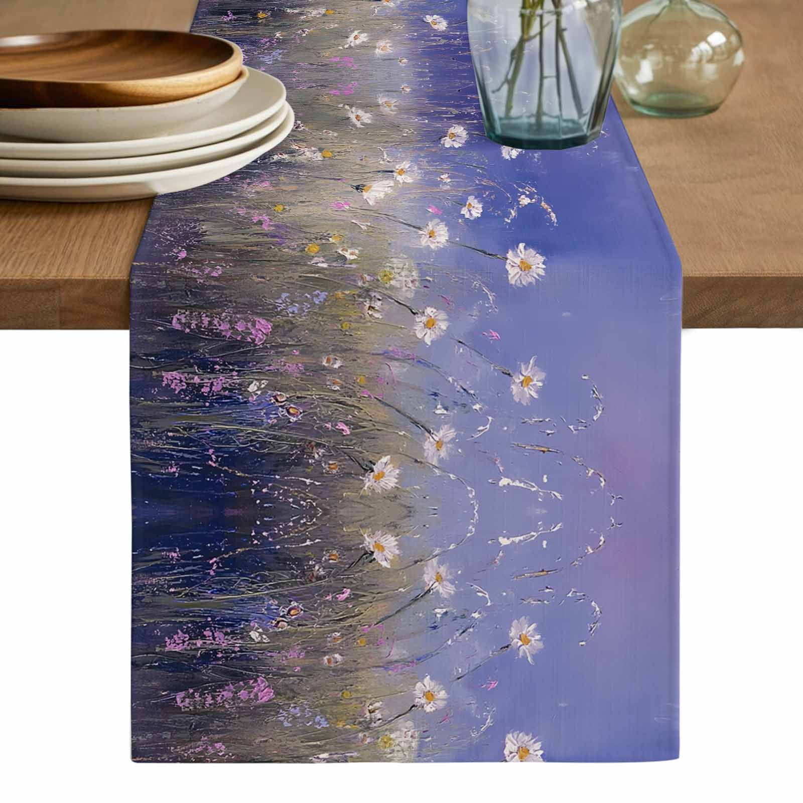 Spring Table Runner 108 Spring Floral Table Runner, Pastoral Flowers Oil Painting Modern Art ...