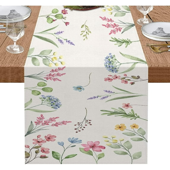 Spring Floral Table Runner, Seasonal Summer Flower Table Runners for Kitchen Coffee Table Family Dinners Holiday Parties Wedding Events Decor(13x72 inch)