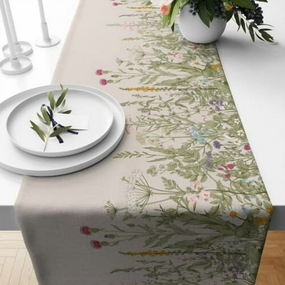 Spring Floral Table Runner,Spring Summer Wild Flowers Butterfly Grass Table Ruuner Home Kitchen Party Living Room Party Table Decoration 13x90 inch