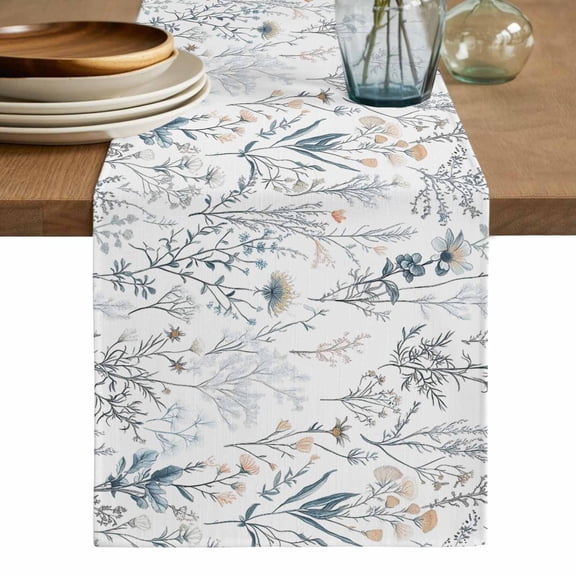 Spring Floral Table Runner, Vintage Botanical Watercolor Washable Cotton Linen Table Runners 36 Inches Long, Dresser Scarf Runner for Nightstand/End Tables/Round Tables 13''x36''