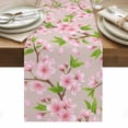 thumbnail image 1 of Spring Floral Table Runner Watercolor Flower Green Leaves Light Pink Background Table Runners Dresser Scarves Holiday Kitchen Dining Table Decoration for Home Party Indoor 13x90 Inch, 1 of 9