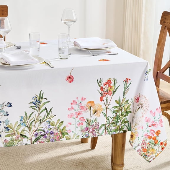 Spring Floral Tablecloth 60 x 84 Inch - Rectangle Flower Printing Design, Washable Stain Resistant Wrinkle Free Polyester Fabric Table Covers for Outdoor Dining, Picnic, Easter Decor