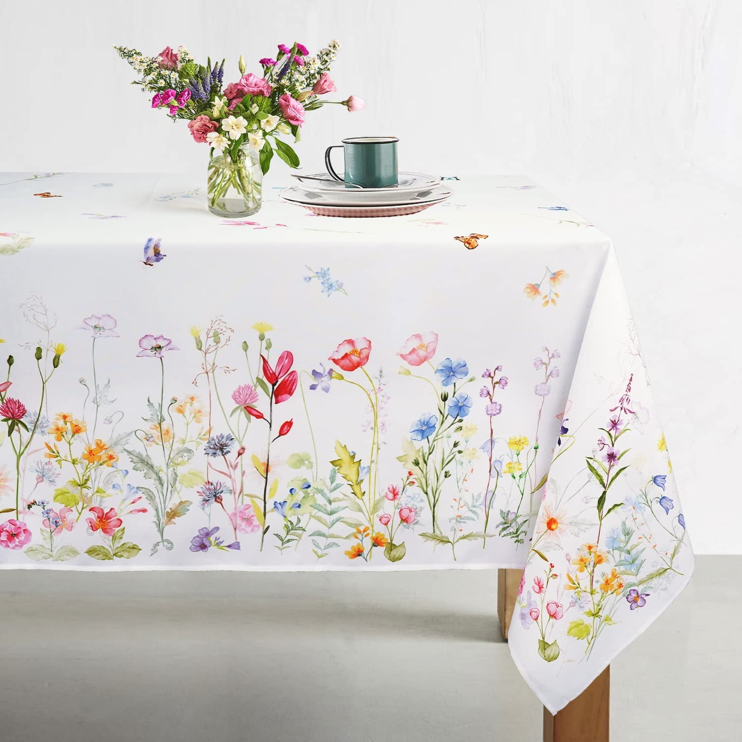 Spring Floral Tablecloth, Fabric Easter Coloring Rectangle Table Cloth ...