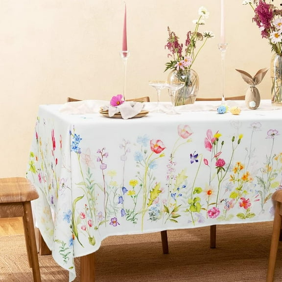 Spring Floral Tablecloth, Fabric Easter Coloring Rectangle Table Cloth For Spring Dining Room Easter Decorations, Waterproof Wrinkle Free Spring Floral Tablecloth Rectangle 60 X 102 Table Cover