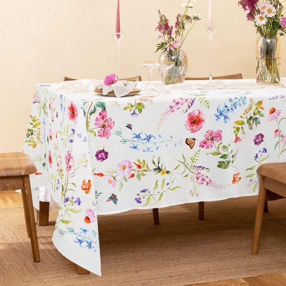 Spring Floral Tablecloth, Fabric Easter Coloring Rectangle Table Cloth For Spring Dining Room Easter Decorations, Waterproof Wrinkle Free Spring Floral Tablecloth Rectangle 60 X 84 Table Cover