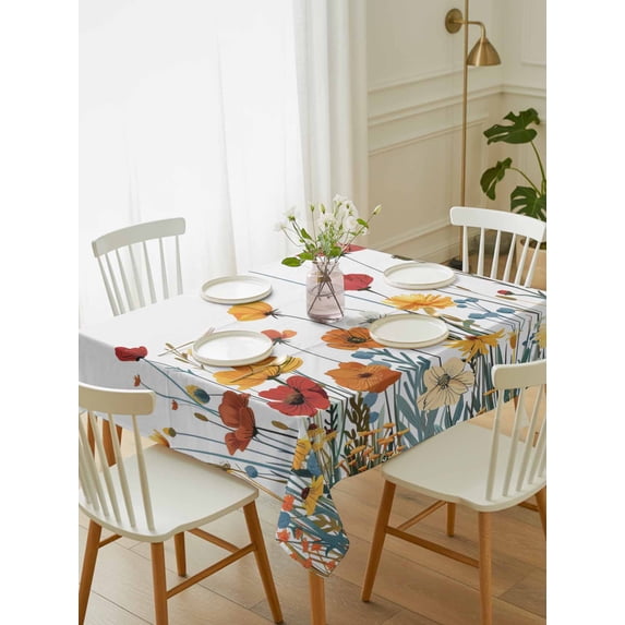Spring Floral Tablecloth Rectangle Table Cloth 60x84, Waterproof Tablecloth Outdoor Table Cloth, Watercolor Elegant Botanical Summer Washable Table Cover for Kitchen Dinning Party