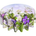 thumbnail image 1 of Spring Floral Tablecloth Round 60 Inch Purple Butterfly Tablecloths Waterproof Polyester Washable Table Cover Flowers Table Cloth for Kitchen Dining Room Indoor Outdoor Picnic Patio Party Decor, 1 of 6