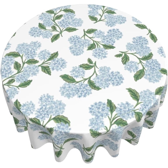 Spring Floral Tablecloth Round 70 Inch Blue Hydrangea Flower Table Cloth Polyester Fabric Vintage Summer Flowers Table Cover for Kitchen Holiday Party Dining Picnic Outdoor Decor
