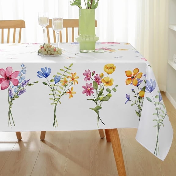 Spring Floral Tablecloths for Rectangle Tables Washable Spill Proof Blooming Flower Fabric Table Cloth, Wrinkle Free Watercolor Summer Decoration for Easter Picnic Party Outdoor