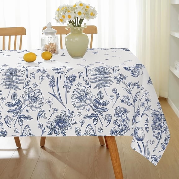 Spring Floral Tablecloths for Rectangle Tables Washable Spill Proof Blooming Flower Fabric Table Cloth, Wrinkle Free Watercolor Summer Decoration for Easter Picnic Party Outdoor