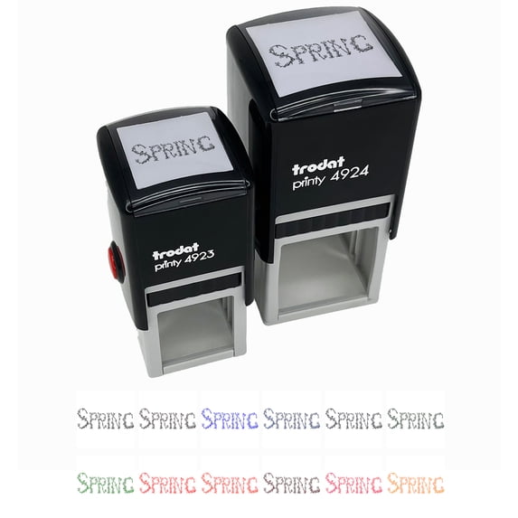 Spring Floral Text Self-Inking Rubber Stamp Ink Stamper - Purple Ink - Small 1 Inch