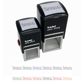 Spring Floral Text Self-Inking Rubber Stamp Ink Stamper - Red Ink - Small 1 Inch
