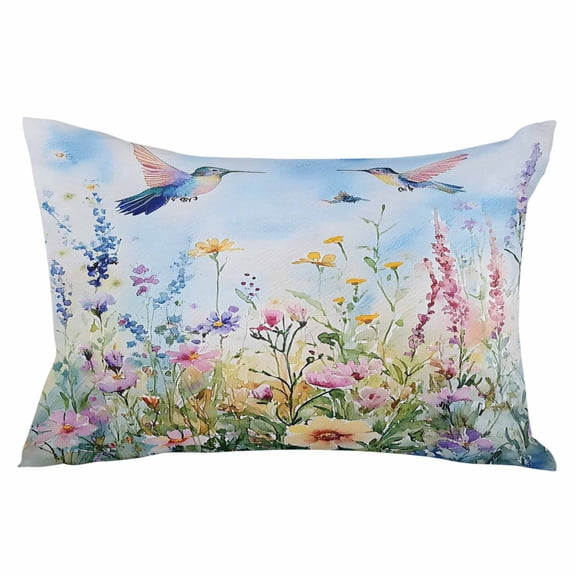 Spring Floral Throw Pillow Cover 16 x 24 Inch Decorative Pillow Cover Summer Botanical Hummingbird Lumbar Pillowcase Seasonal Rectangle Cushion Case for Couch Sofa Bed Living Room