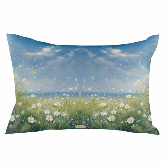 Spring Floral Throw Pillow Cover 20 x 36 Inch Decorative Pillow Cover White Green Flowers Modern Oil Painting Art Lumbar Pillowcase Seasonal Rectangle Cushion Case for Couch Sofa Bed Living Room