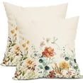 thumbnail image 1 of Spring Floral Throw Pillow Covers 16x16 Inch Set of 2 Wild Flowers Spring Summer Outdoor Decorative Pillow Covers Colorful Farmhouse Pillow Cases Cotton Linen Cushion Covers for Couch Bed Sofa Decor, 1 of 6