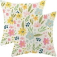 thumbnail image 1 of Spring Floral Throw Pillow Covers 16x16 Set of 2, Watercolor Floral Leaf Print Decorative Pillow Covers Linen Rustic Farmhouse Spring Flower Cushion Case for Couch Sofa Home Outdoor Decor, 1 of 6