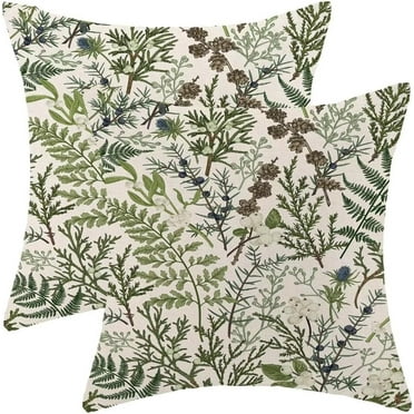 Spring Floral Throw Pillow Covers 18x18 Inch Set of 2, Vintage Sage Green Botanical Print Flower Pillow Covers Farmhouse Linen Flower Plant Decorative Cushion Case for Sofa Couch Outdoor