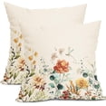 thumbnail image 1 of Spring Floral Throw Pillow Covers 20x20 Inch Set of 2 Wild Flowers Spring Summer Outdoor Decorative Pillow Covers Colorful Farmhouse Pillow Cases Cotton Linen Cushion Covers for Couch Bed Sofa Decor, 1 of 6