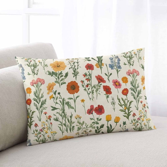 Spring Floral Throw Pillow Covers, Country Summer Botanical Soft Breathable Pillow Cases with Invisible Zipper for Sleeping, King Size Pillowcases for Couch Bed Sofa Chair 20x36 Inches