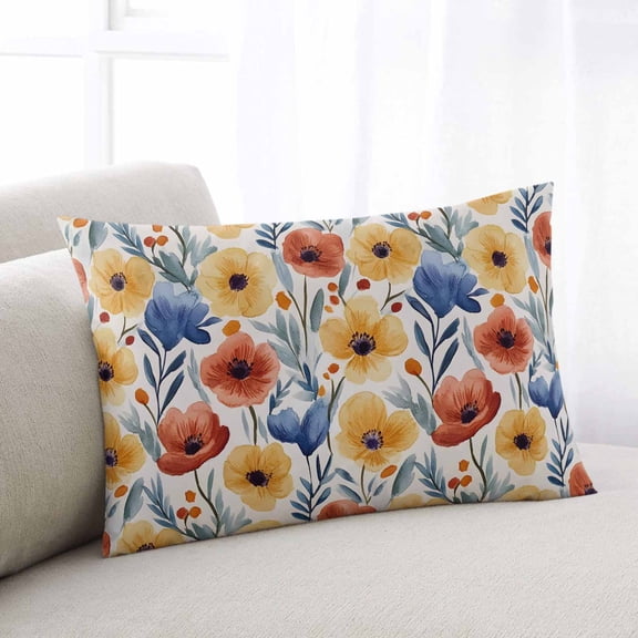 Spring Floral Throw Pillow Covers, Red Yellow Blue Summer Botanical Soft Breathable Pillow Cases with Invisible Zipper for Sleeping, Standard Pillowcases for Couch Bed Sofa Chair 20x26 Inches