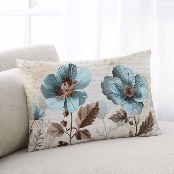 Spring Floral Throw Pillow Covers, Teal Tulip Vintage Botanical Summer Soft Breathable Pillow Cases with Invisible Zipper for Sleeping, King Size Pillowcases for Couch Bed Sofa Chair 20x36 Inches