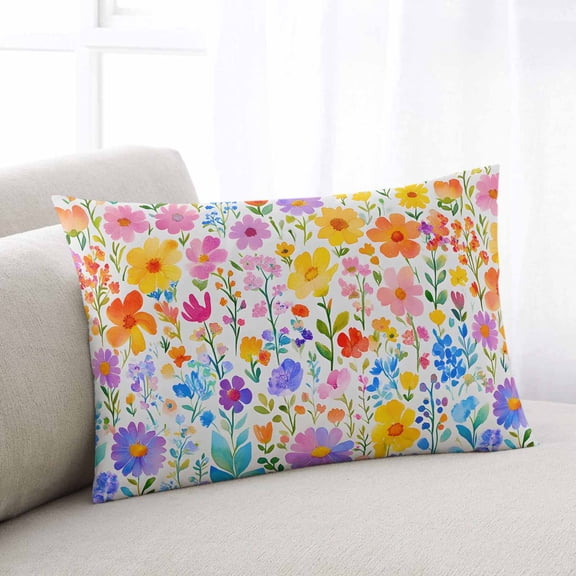 Spring Floral Throw Pillow Covers, Watercolor Botanical Colorful Summer Soft Breathable Pillow Cases with Invisible Zipper for Sleeping, Small Pillowcases for Couch Bed Sofa Chair 16x24 Inches