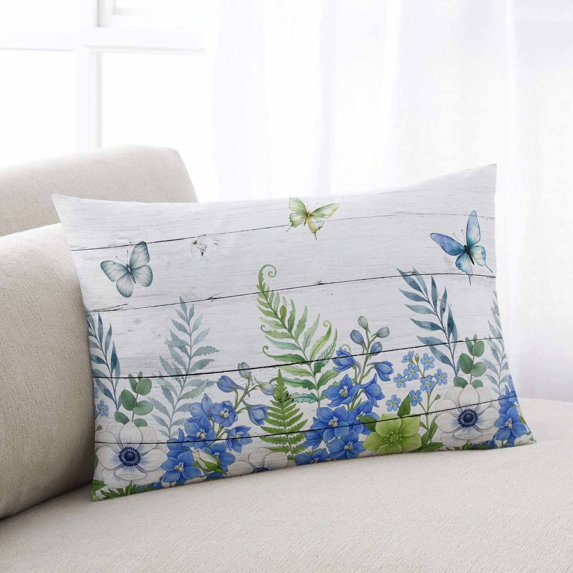 Spring Floral Throw Pillow Covers, Watercolor Flowers Butterfly Botanical Wood Gray Soft Breathable Pillow Cases with Zipper for Sleeping, Queen Size Pillowcases for Couch Bed Sofa Chair 20x30 Inches