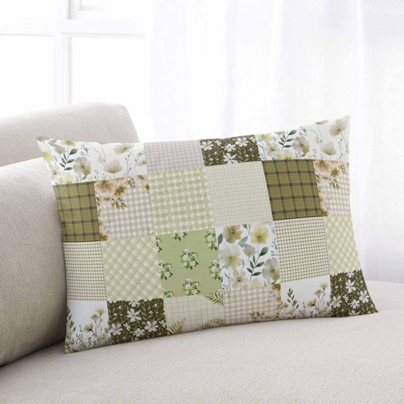 Spring Floral Throw Pillow Covers, Yellow Flowers Botanical Patchwork Grid Bohemia Soft Breathable Pillow Cases with Invisible Zipper, Small Pillowcases for Couch Bed Sofa Chair 16x24 Inches