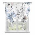 thumbnail image 1 of Spring Floral Tie Up Curtain 63 Inches Long, Watercolor Grey Blue Flower Retro Balloon Style Kitchen Window Curtain Over Sink, Small Window Rod Pocket Curtain 46"x63", 1 of 9
