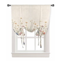Spring Floral Tie Up Curtains for Kitchen Bathroom Bedroom Windows 63 Inch Length, Watercolor Rustic Summer Botanical Balloon Drape Curtains Shade Rod Pocket Drapery Curtain Panel, 52"x45"