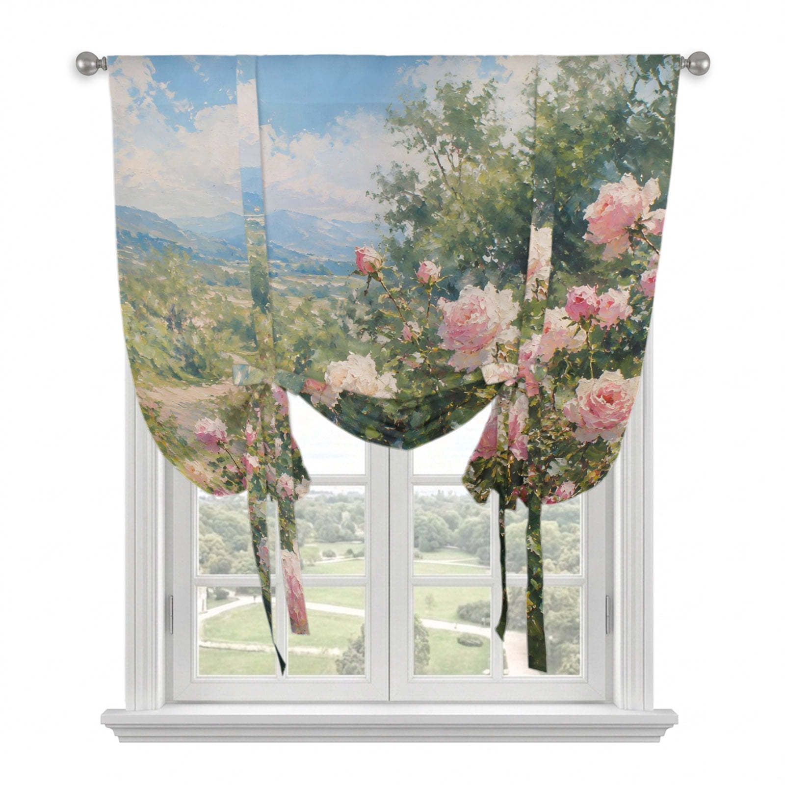 Paper Curtain Spring Spring Floral Tie Up Curtains for Window, Thermal Insulated Balloon ...