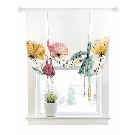 Spring Floral Tie Up Curtains for Window, Thermal Insulated Balloon Shade Adjustable Rod Pocket Curtains Valance Panels for Kitchen Bathroom Cafe 52 x 45 Modern Abstract Art Farmhouse Botanical