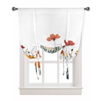 Spring Floral Tie Up Curtains for Window, Watercolor Elegant Botanical Summer Thermal Insulted Balloon Shade Adjustable Rod Pocket Curtains Valance Panels for Kitchen Bathroom Café 34 x 45