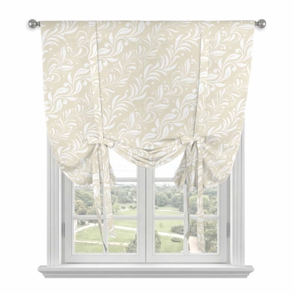 Spring Floral Tie Up Curtains for Windows, Adjustable Balloon Window Shades, Vintage Simple Flowers Pattern Beige Kitchen Window Treatments Farmhouse Short Curtains with Rod Pocket 42"x45"