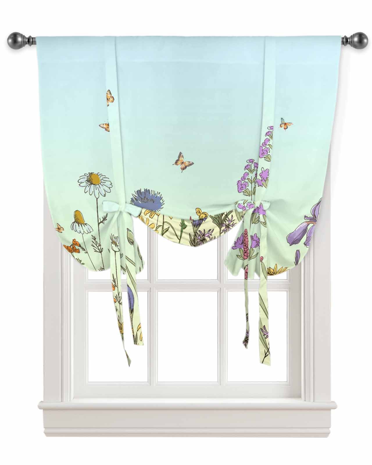 Spring Floral Tie Up Curtains for Kitchen Bathroom Bedroom Windows 45 ...