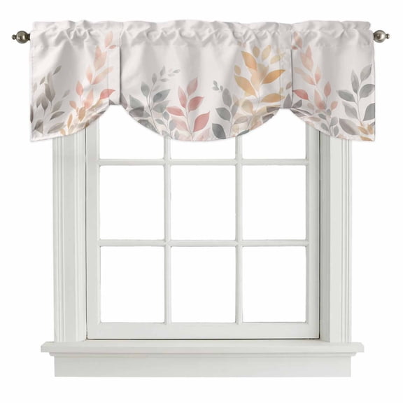 Spring Floral Tie Up Valance Curtains for Windows, Kitchen Curtains Window Shades, Colorful Botanical Watercolor Light Filtering Roman Curtain Valances for Bedroom/Bathroom/Cafe 42"x12"