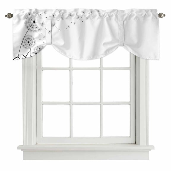 Spring Floral Tie Up Valance Curtains for Windows, Kitchen Curtains Window Shades, Modern Elegant Pastoral Flowers Black Light Filtering Roman Curtain Valances for Bedroom/Bathroom/Cafe 42"x12"