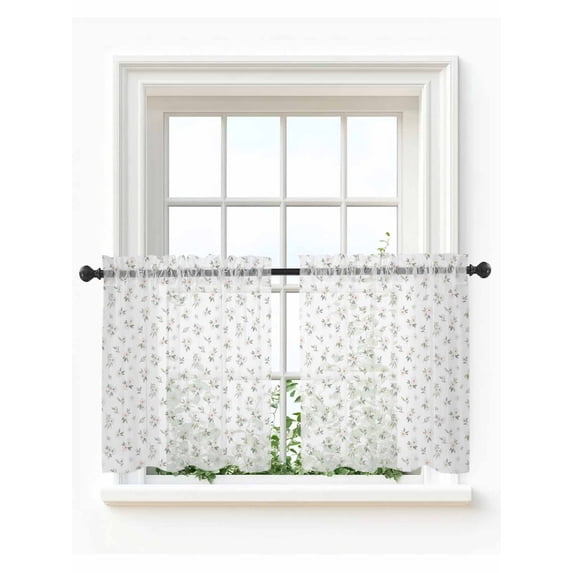 Spring Floral Tier Curtains 24 Inch Length,Sheer Curtains for Bedroom Living Room Window Elegant Pastoral Flowers Farmhouse Art Rod Pocket Drapes Kitchen Curtains Small Half Window 27.5"x24" 2 Panels