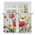 thumbnail image 1 of Spring Floral Tier Curtains, Colorful Tulip Butterfly Botanical Elegant Light Filtering Kitchen Curtains, 2Pcs Rod Pocket Half Window Treatments Panels for Sink Cafe Cabinet Basement 27.5x45 Inches, 1 of 9