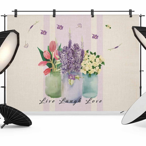 Spring Floral Tulip Backdrop for Photoshoot, Photography Photo Studio Background Wall Backdrop, Lavender Jasmine Vase Back Drop Banner Panel for Portraits Wedding Party Live Streaming Decor 7x5Ft