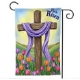 thumbnail image 1 of Spring Floral Tulip Garden Flag 12x18 Inch He Is Risen Religious Cross Double Sided Easter Outdoor Yard Decor, 1 of 6