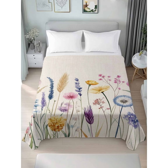 Spring Floral Twim Size Flat Sheet, Wrinkleproof & Fadeproof Cooling Flat Bed Sheet Only, Summer Botanical Wild Flower Rustic Breathable Soft Bedding Top Sheets 66 x 96 Inches