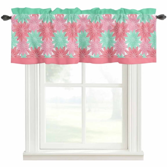 Spring Floral Valances for Windows Farmhouse Kitchen Curtains Valances Rod Pocket Valance Curtains for Windows Rose Pink Mint Green Flowers Cartoon Window Valances for Bathroom Bedroom 42"x12"