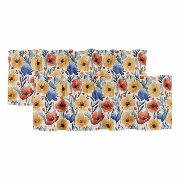 Spring Floral Valances for Windows, Red Yellow Blue Summer Botanical Light Filtering Kitchen Curtains, Rod Pocket Window Valance Curtains for Living Room Bedroom, 54" W x 18" L, 2 Panels
