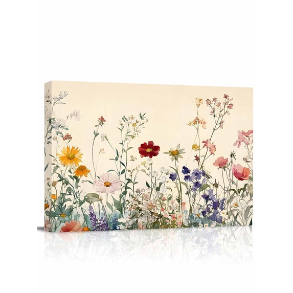Spring Floral Wall Art for Living Room, Canvas Picture Wall Decor for Bathroom Bedroom, Beige Watercolor Botanical Painting Artwork for Office Kitchen Hallway Dining Room Home Decorations 12"x16"