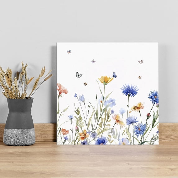Spring Floral Wall Art Painting on Canvas, Elegant Butterfly Summer Botanical Canvas Art Home Prints Wall Art Framed Modern Artwork for Living Room Bedroom Wall Decor 20x20in